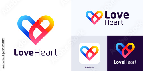 Love heart logo design, Vibrant love Logo with colorful gradient style, Simple modern love symbol icon inspirations, Creative concept Dynamic love Logo for business and technology or Brand Identity