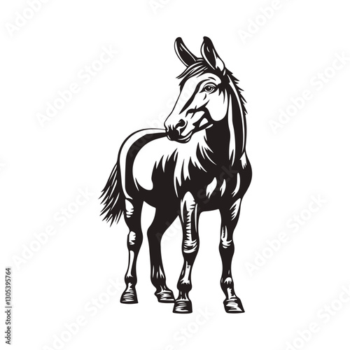 Black and White Mule Illustration High Resolution Monochrome Vector Clip Art