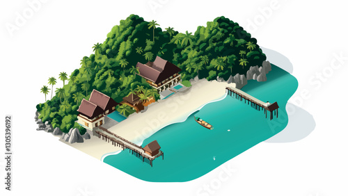 Exploring Phuket's Waterfront Through Isometric Art .eps