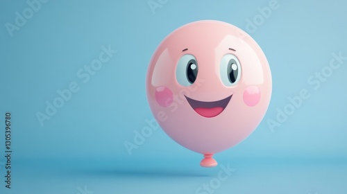 Happy pink balloon on a light blue background