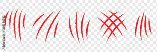 Animal claw scratches and marks. Red claws scratch animal. Claws scratches. Monster claw animal slash marks on white background vector illustration.