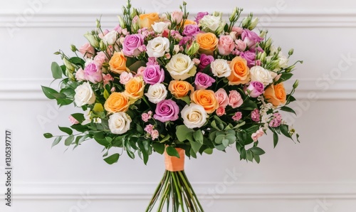 Wallpaper Mural Vibrant bouquet of mixed roses,  white wall background,  floral arrangement,  gift Torontodigital.ca