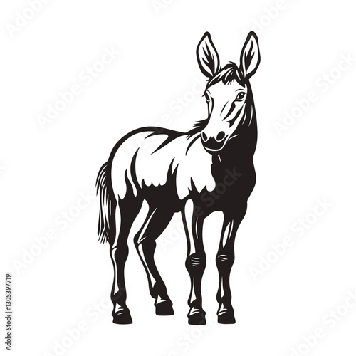 Black and White Mule Illustration High Resolution Monochrome Vector Clip Art