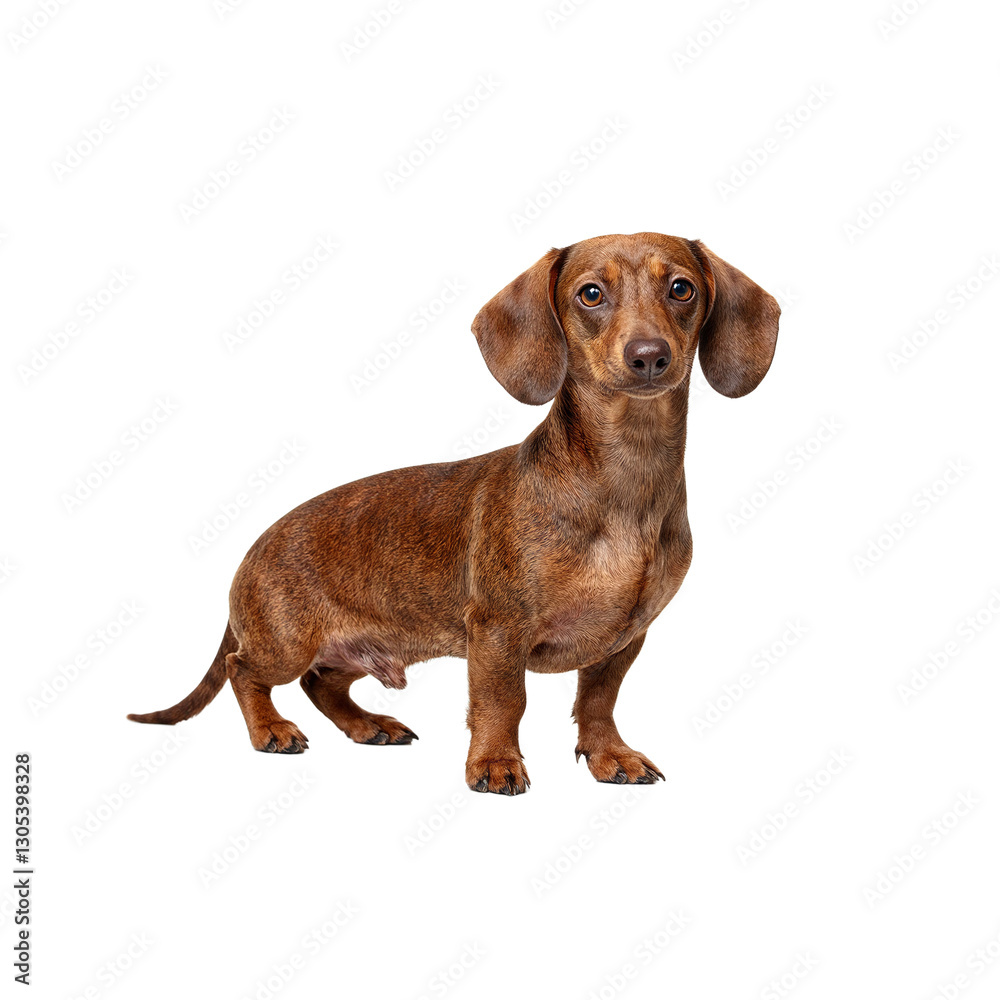 Adorable Dachshund with smooth brown coat and attentive gaze on white background Ideal for pet lovers and animal themes Adorable Dachshund with smooth brown coat and attentive gaze on white background Ideal for pet lovers and animal themes