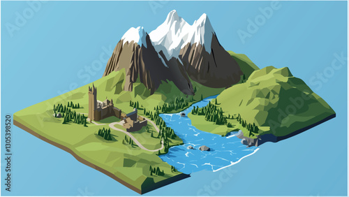 Exploring the Scottish Highlands Through Isometric Art .eps