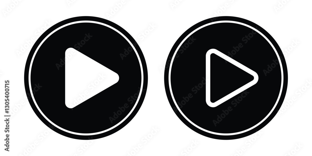 Black play button icon set isolated on white background. Black play button icon set isolated on white background.