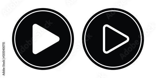 Black play button icon set isolated on white background.