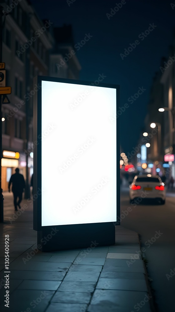 City evening scene with empty digital billboard in city center during twilight hours City evening scene with empty digital billboard in city center during twilight hours