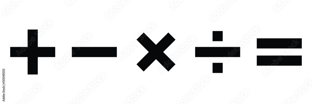 Fototapeta premium Math symbols icon set. Basic mathematical symbol. Plus, minus, multiply, division, equals icon. Simple vector icon calculator. Calculator button, business finance concept in vector.