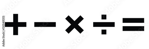 Math symbols icon set. Basic mathematical symbol. Plus, minus, multiply, division, equals icon. Simple vector icon calculator. Calculator button, business finance concept in vector.