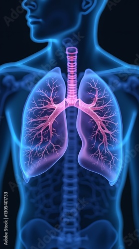 Human lungs presented in a vibrant and detailed digital format, demonstrating their structure and function for educational purposes.