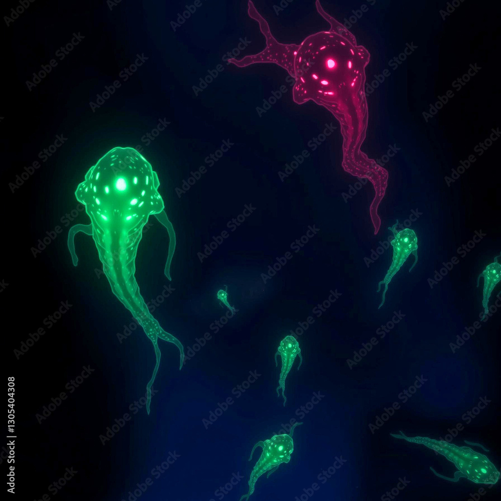 Fototapeta premium Bioluminescent Creatures in a Dark Environment