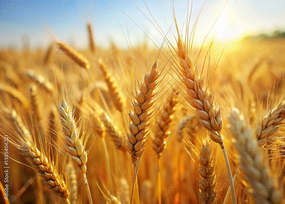 Golden Wheat Field Close-up: Ripe Ears of Wheat in a Sunny Summer Field Golden Wheat Field Close-up: Ripe Ears of Wheat in a Sunny Summer Field