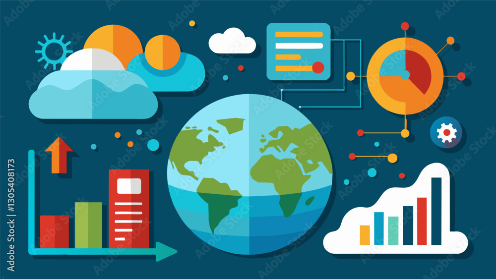 Obraz premium The use of datadriven climate models allows for the identification and tracking of key climate indicators such as ocean temperatures and atmospheric carbon levels enabling better. Vector illustration