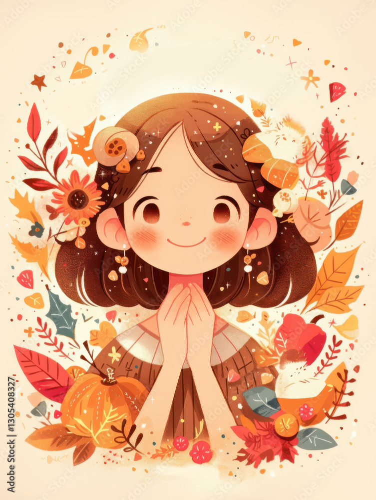 Hand drawn Happy Thanksgiving illustration in pink tones for a festive touch Hand drawn Happy Thanksgiving illustration in pink tones for a festive touch