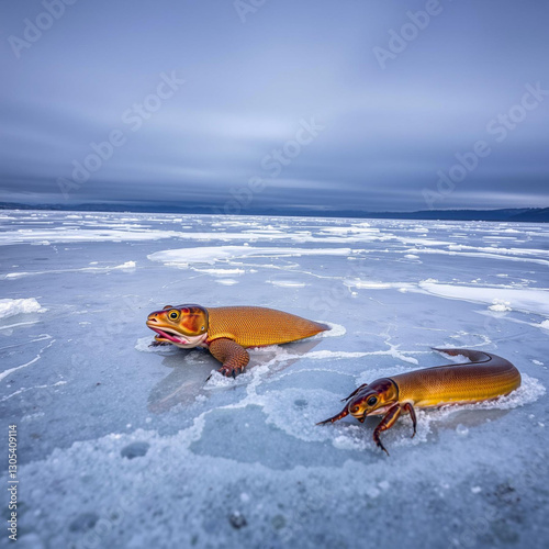 Two Giant Squid on a Frozen Ocean Surface photo