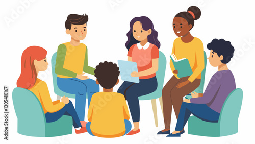 The students body visibly relaxed throughout the session as they felt understood and validated by the guidance counselors words and actions.. Vector illustration