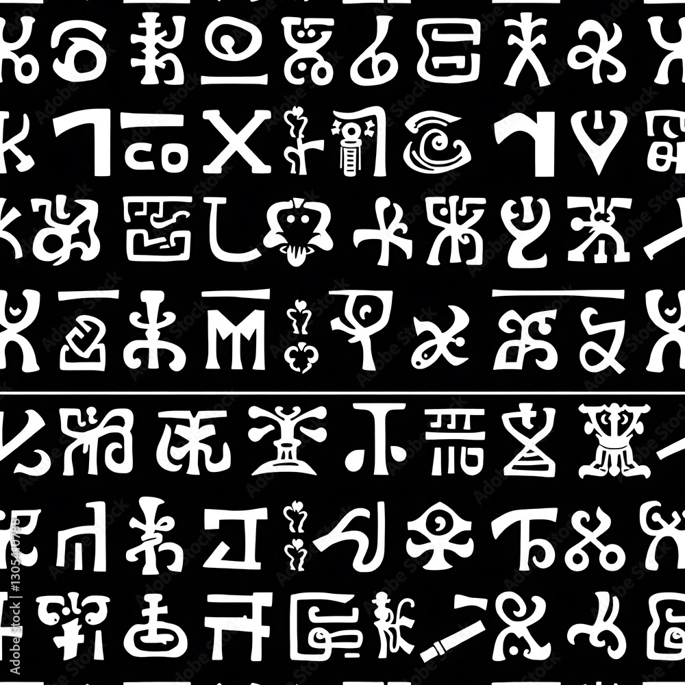 Ancient Script: A intricate and mysterious collection of ancient glyphs, meticulously arranged on a dark background, igniting curiosity and inviting viewers to decipher a forgotten language. Ancient Script: A intricate and mysterious collection of ancient glyphs, meticulously arranged on a dark background, igniting curiosity and inviting viewers to decipher a forgotten language.