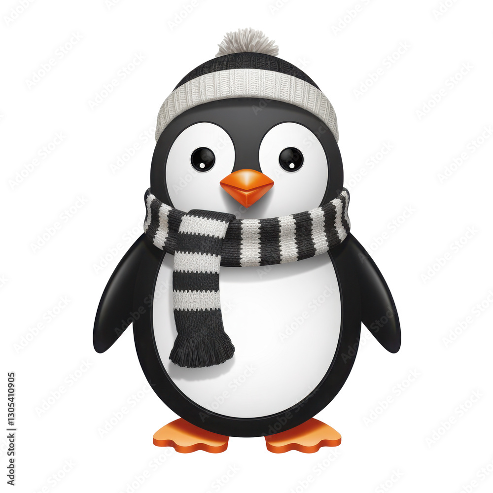 Fototapeta premium Cute 3D Penguin with Winter Scarf