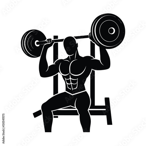 man lifting barbell silhouette vector art illustration