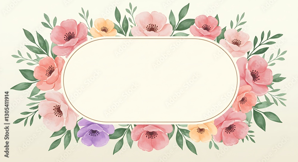 Fototapeta premium Watercolor Floral Frame Template for Wedding Invitations