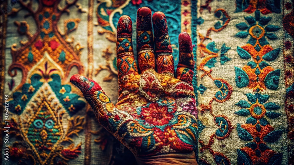 Fototapeta premium Grainy Close-Up of Hand with Intricate Fabric Texture - Urban Exploration Photography