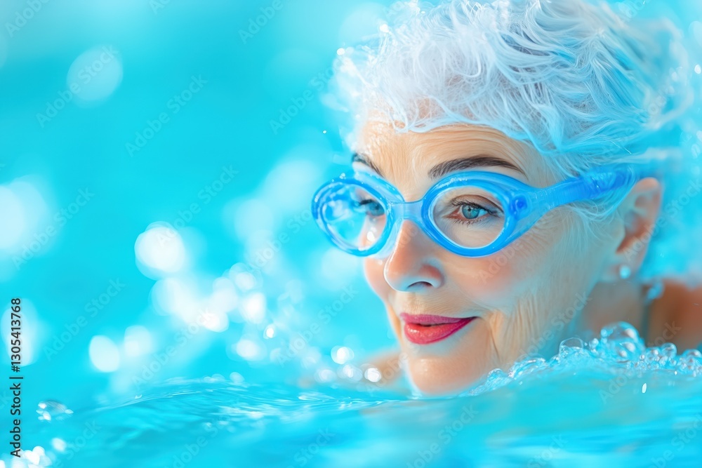 Naklejka premium Elderly woman enjoying a joyful swim in the pool, showcasing her love for water and life