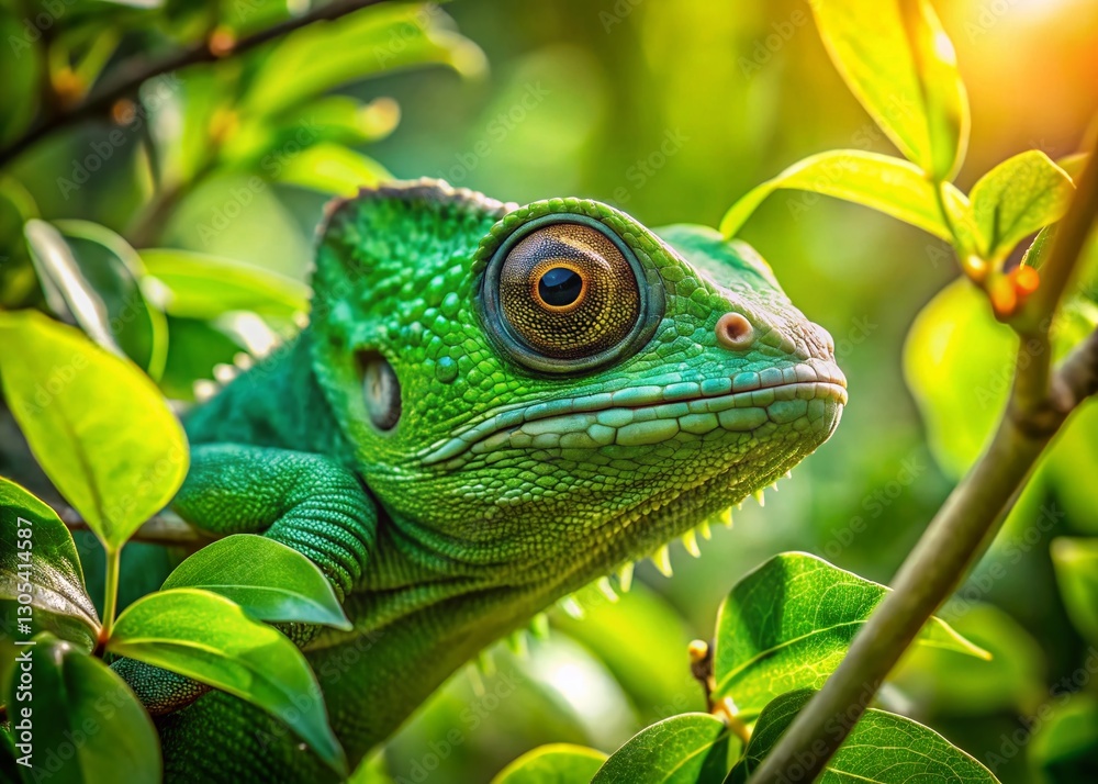 Obraz premium Great Green Chameleon Master of Camouflage in Lush Green Foliage
