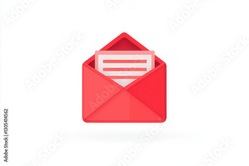 Red envelope icon with letter inside, symbolizing communication and messaging. This flat design is perfect for digital applications and email services