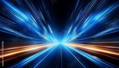 Wallpaper Mural blue light streaks speed night road motion blur tech banner Torontodigital.ca