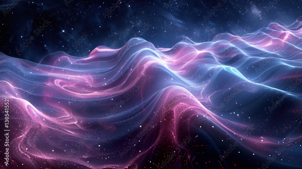 Fototapeta premium Shimmering colors flow along curved waves, creating a magical and surreal atmosphere in a cosmic environment