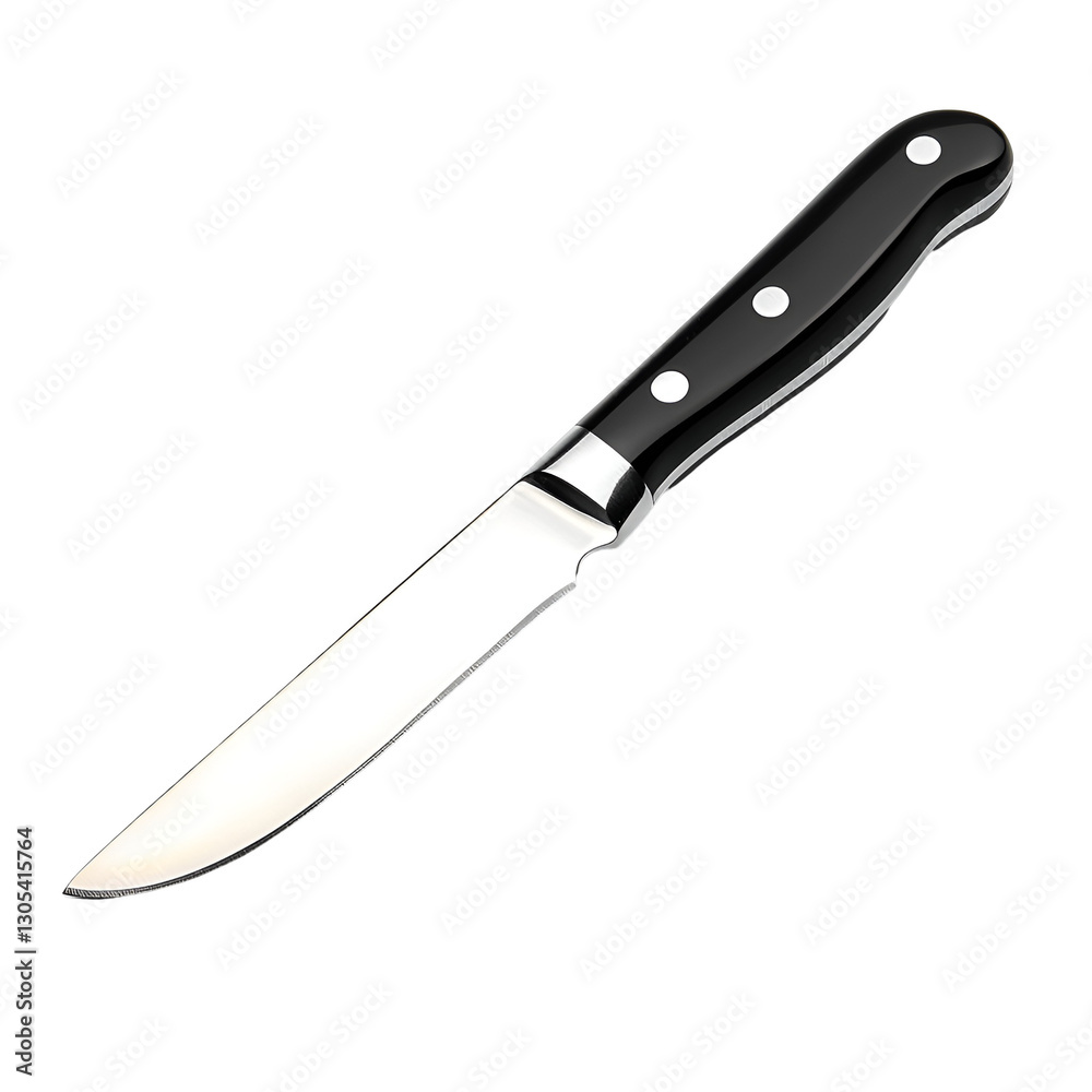 Elegant BlackHandled Steak Knife, Sharp Blade, Silver, Cutlery, Kitchen Tool Elegant BlackHandled Steak Knife, Sharp Blade, Silver, Cutlery, Kitchen Tool
