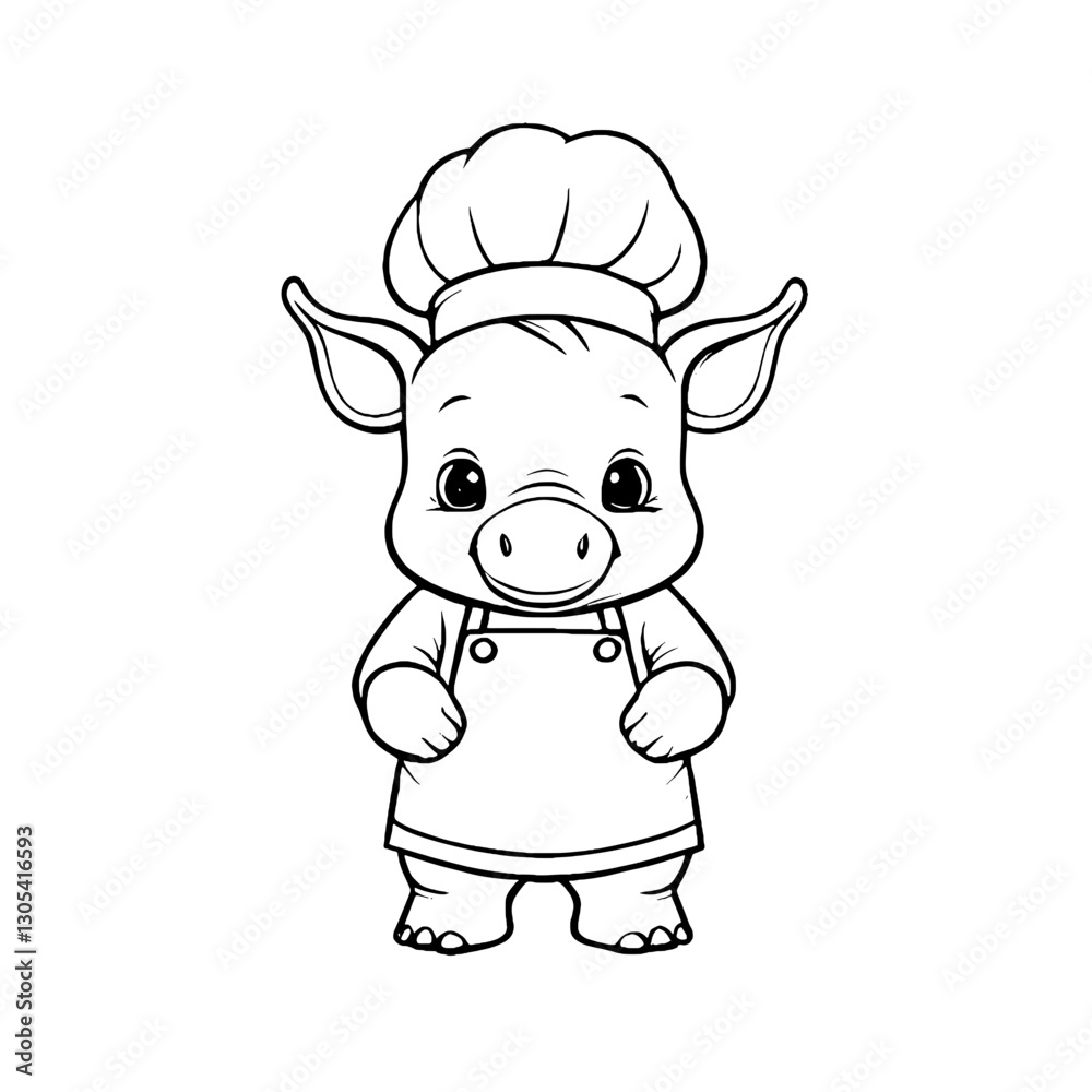 Rhino Dressed as Chef Vector Outline Design Svg Rhino Dressed as Chef Vector Outline Design Svg