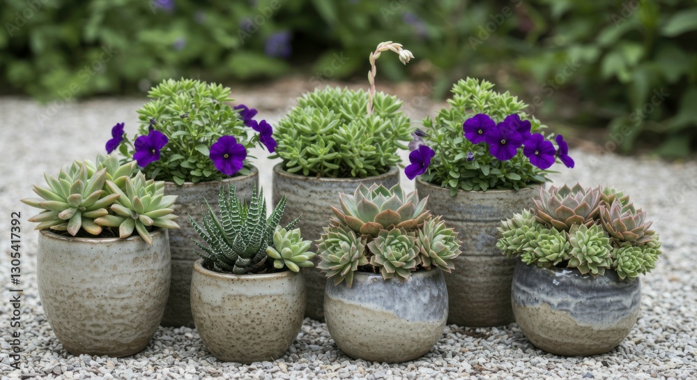 Fototapeta premium Succulents in Pots, Garden Display