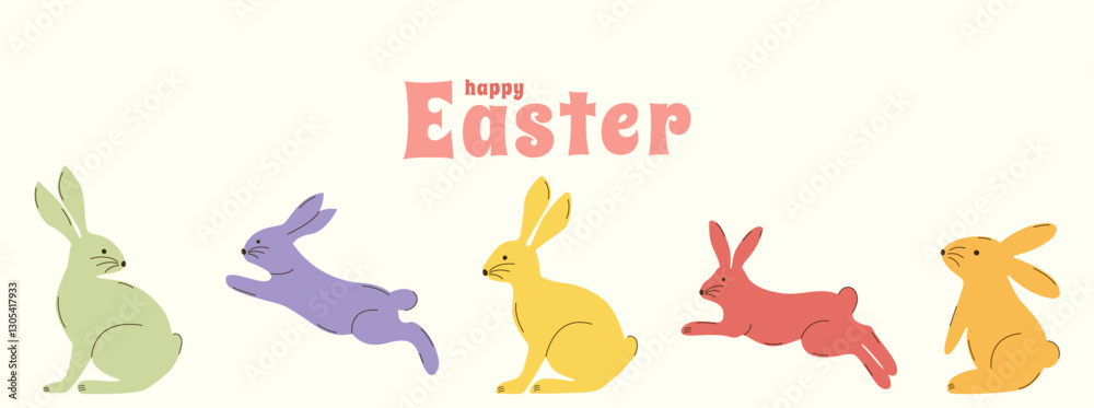 Horizontal banner with Easter rabbits. Vector illustration. Horizontal banner with Easter rabbits. Vector illustration.