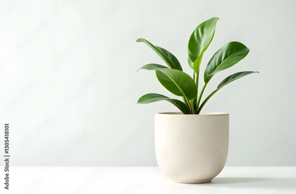 A pot with a houseplant in a white pot on a white background. The concept of indoor plant care A pot with a houseplant in a white pot on a white background. The concept of indoor plant care
