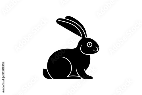 creative unique black silhouette rabbit with long floppy concept icon