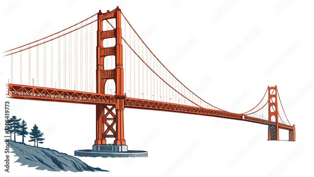 Obraz premium png golden gate bridge landmark architectural illu 