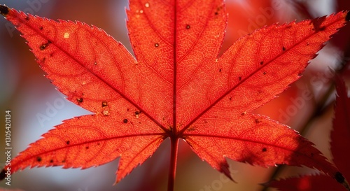 Close-up of a Vibrant Red Maple Leaf with Detailed Veins