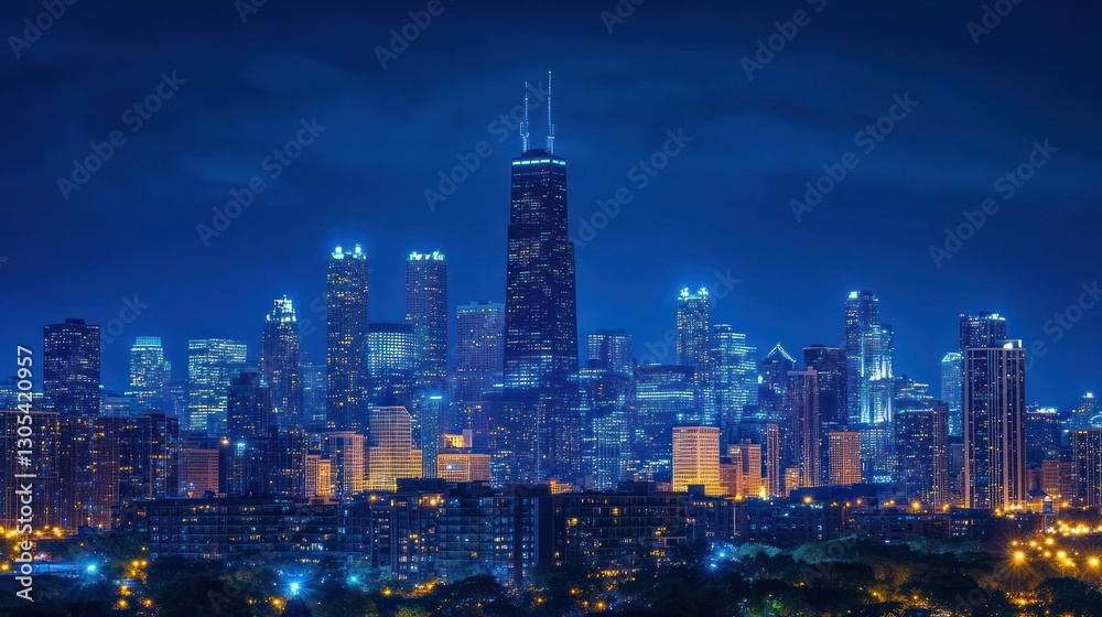 Obraz premium Chicago Skyline Night View