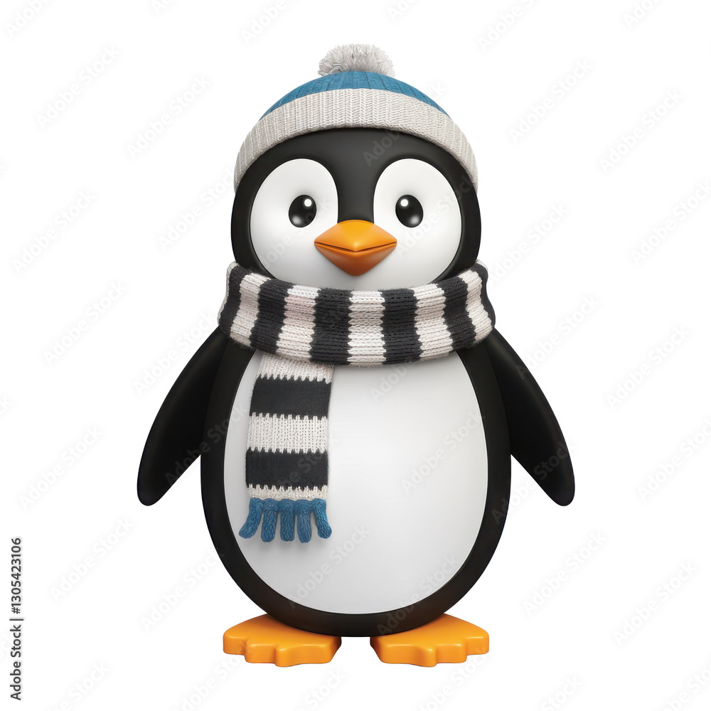 Fototapeta premium Cute 3D Penguin with Winter Scarf