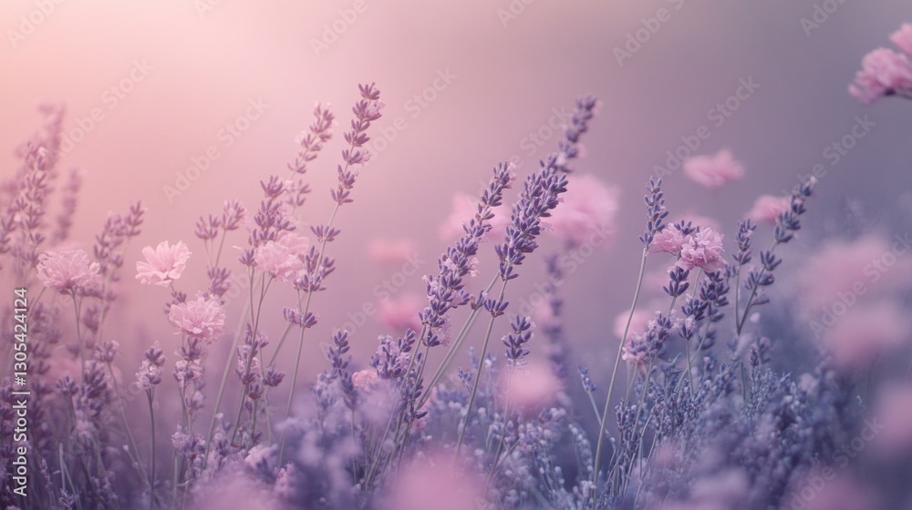 Obraz premium Pastel Lavender Field Sunrise
