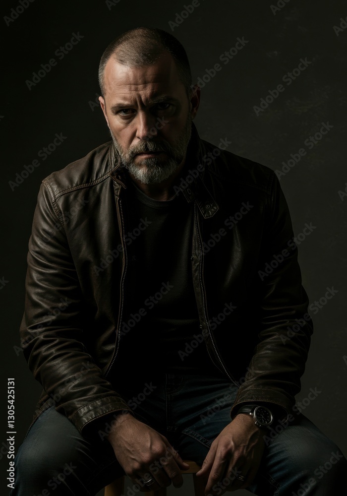 Man in Leather Jacket, Studio Portrait Man in Leather Jacket, Studio Portrait
