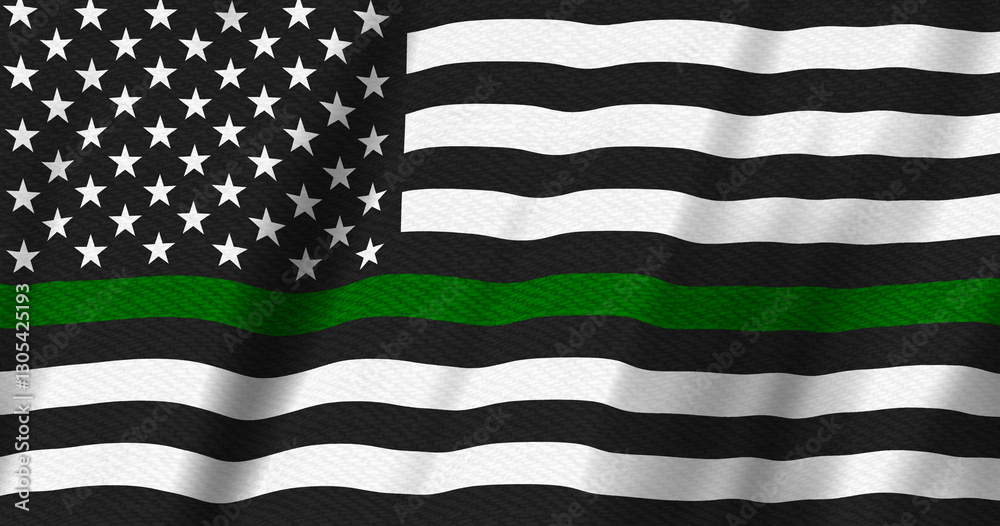 Thin Green Line US flag with stars and stripes background