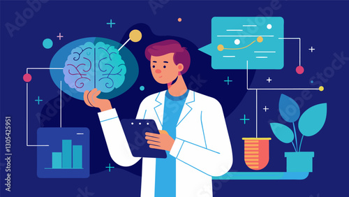 Through tracking realtime brain activity a neuroscientist discovers patterns in decisionmaking processes that shed light on addictive behaviors.. Vector illustration