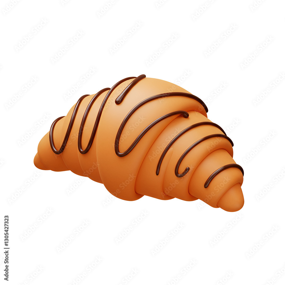 Chocolate Croissant 3D – A croissant with a chocolate drizzle, flaky French pastry Chocolate Croissant 3D – A croissant with a chocolate drizzle, flaky French pastry