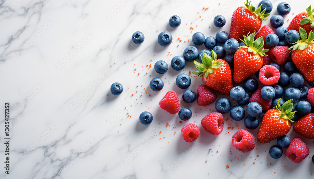 Fresh Strawberries Blueberries and Raspberries on Marble Fresh Strawberries Blueberries and Raspberries on Marble