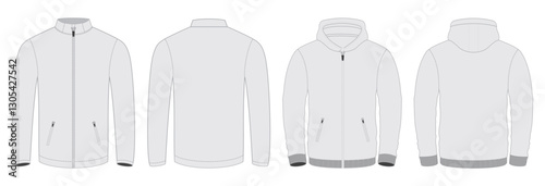 full zip hoodie sweatshirt flat technical drawing mockup template for design and tech packs. Ideal for men's , perfect for streetwear projects.eps