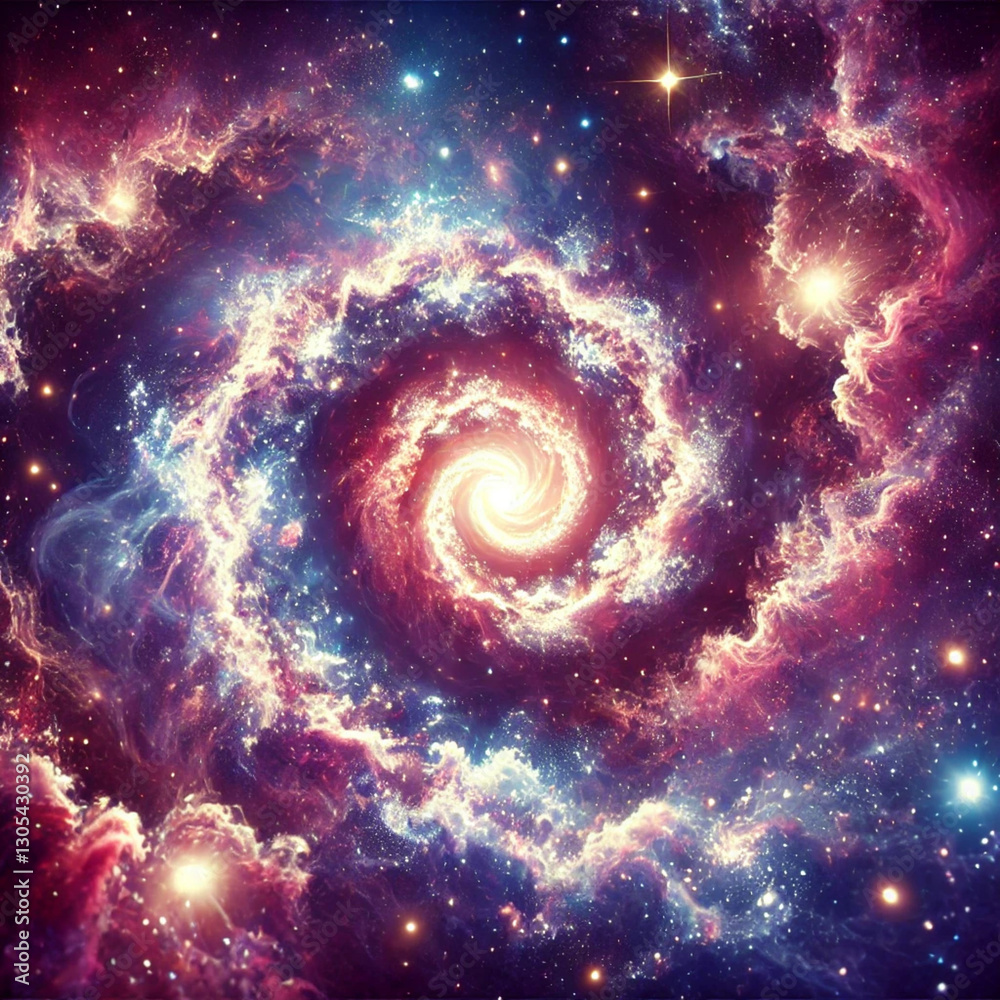 Fototapeta premium Swirling Galaxy with Radiant Stars and Nebulae in a Fiery Cosmic Palette