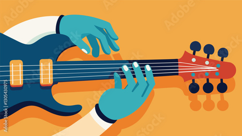 The bassists worn fingers glide effortlessly over the strings providing a steady foundation for the rest of the bands energetic sound.. Vector illustration